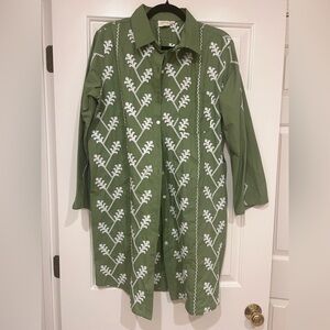 Julia Amory Green Shirt Dress with White Embroidery